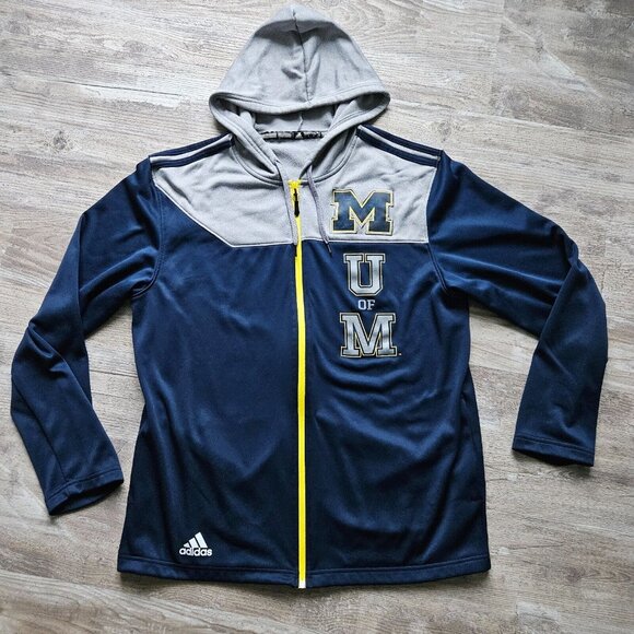 Adidas Track Jacket Size L University Michigan Wolverines Zip Climawarm Hoodie - Picture 1 of 16